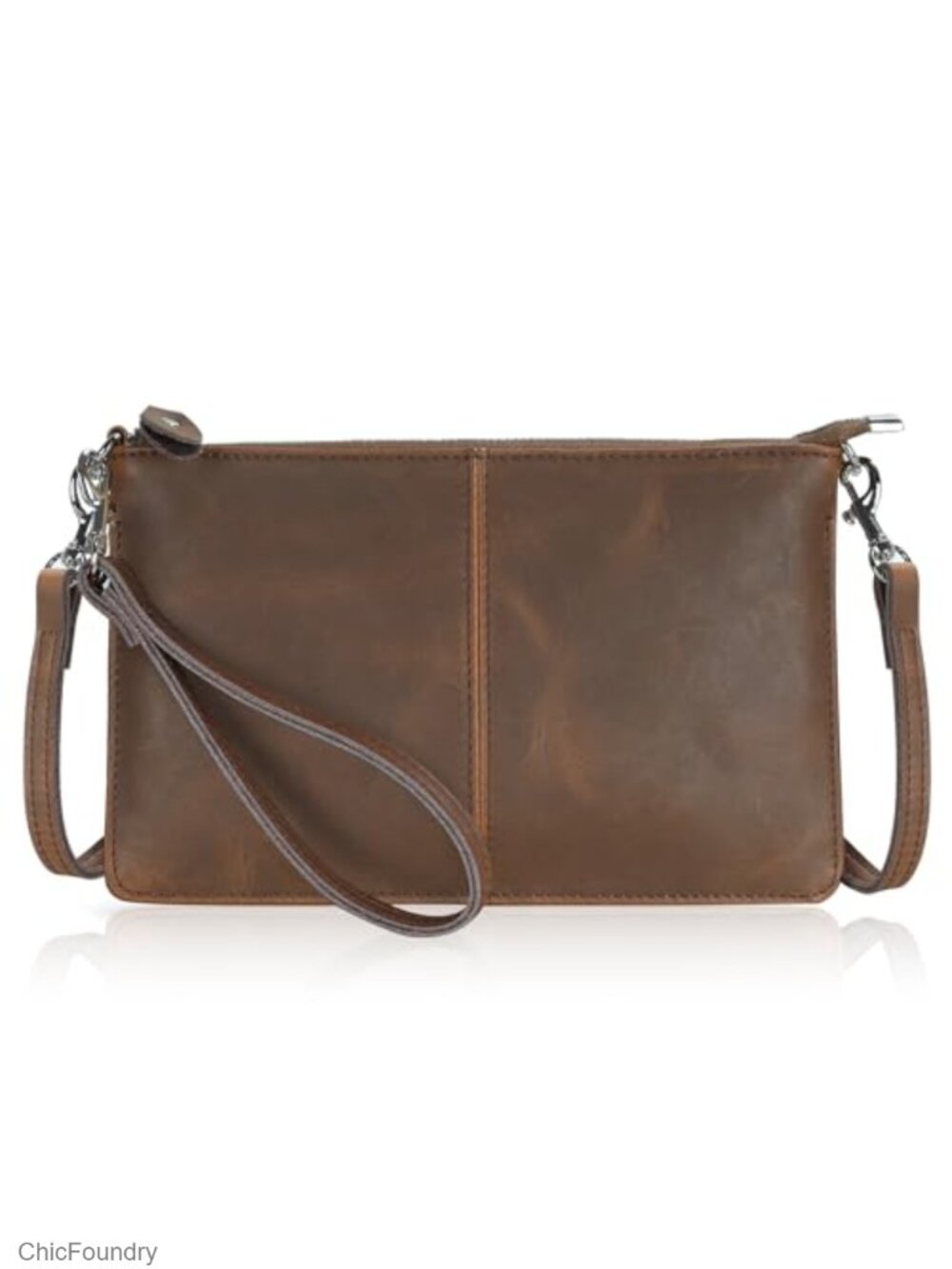 Genuine Leather Small Crossbody Bag Wristlet Wallet RFID Blocking